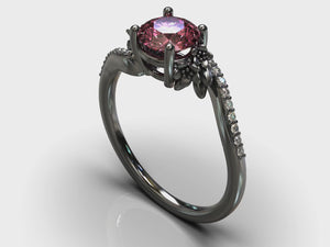 Pink Sapphire Black Gold Flower Engagement Ring