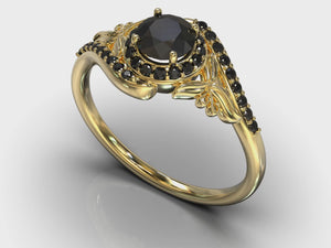 Unique Flower Engagement Ring with Black Diamond