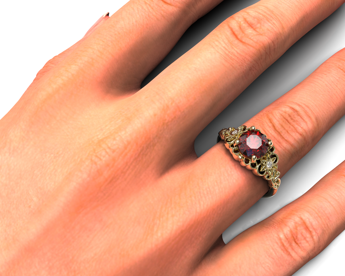 Red Garnet Flower Engagement Ring
