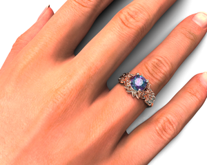 Two Tone Alexandrite Flower Engagement Ring