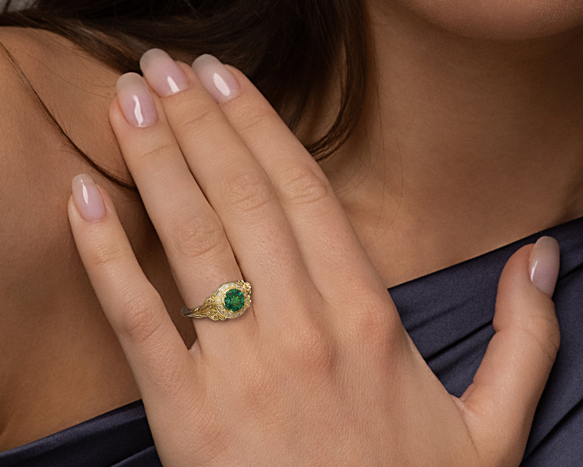 Floral Emerald Engagement Ring
