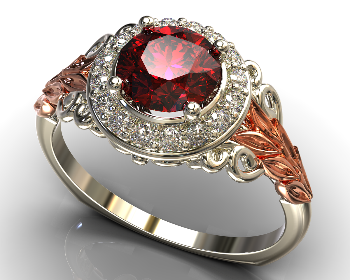 Red Garnet Floral Engagement Ring