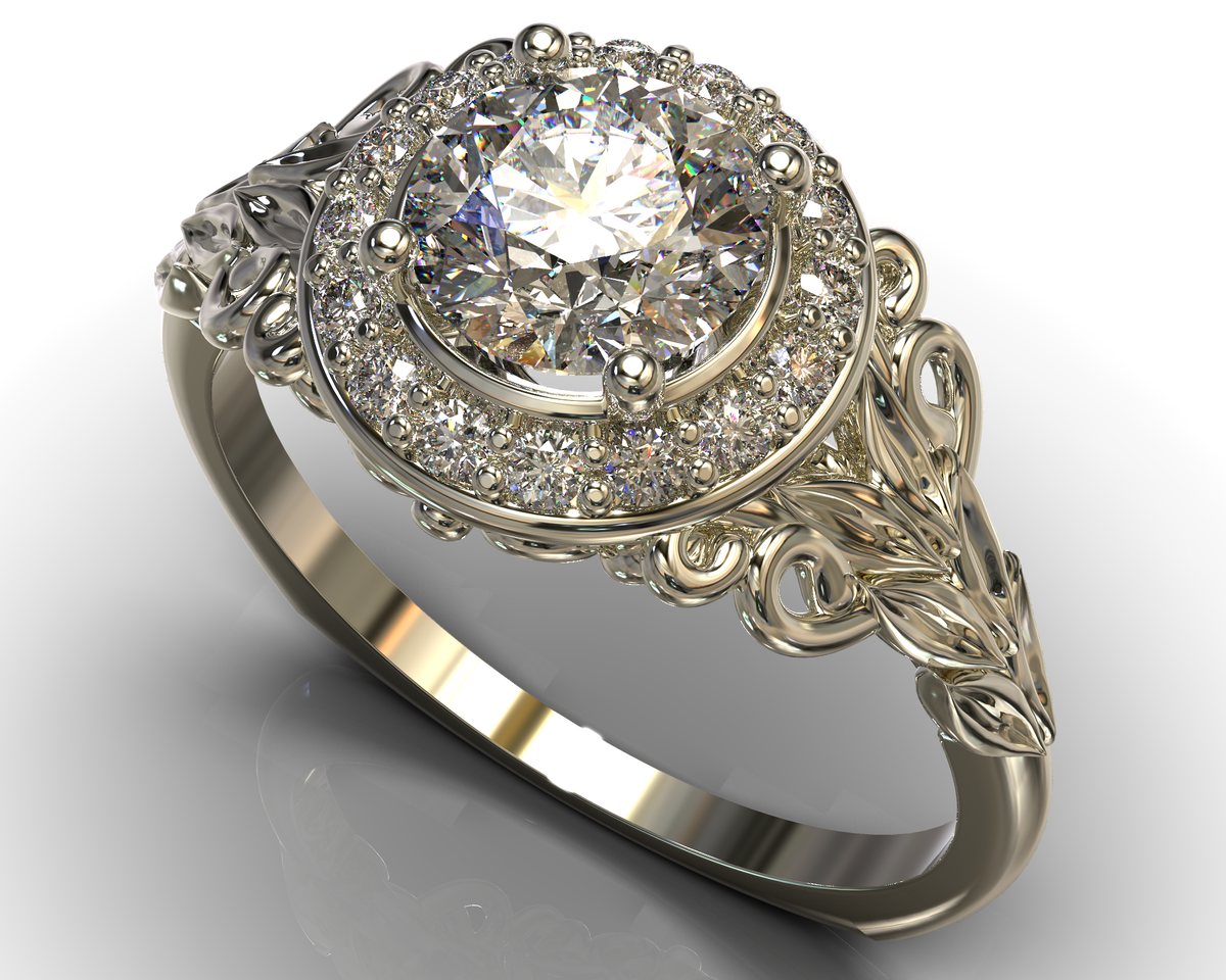 Flower Halo Engagement Ring White Gold