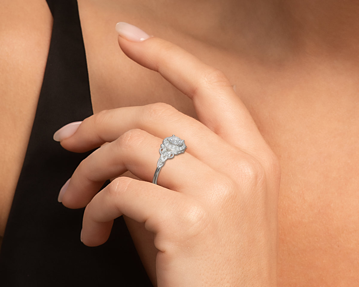 Flower Halo Engagement Ring White Gold