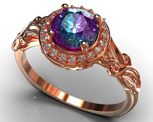Alexandrite Rose Gold Flower Engagement Ring