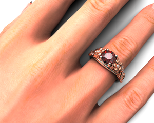 Flower Red Garnet Engagement Ring