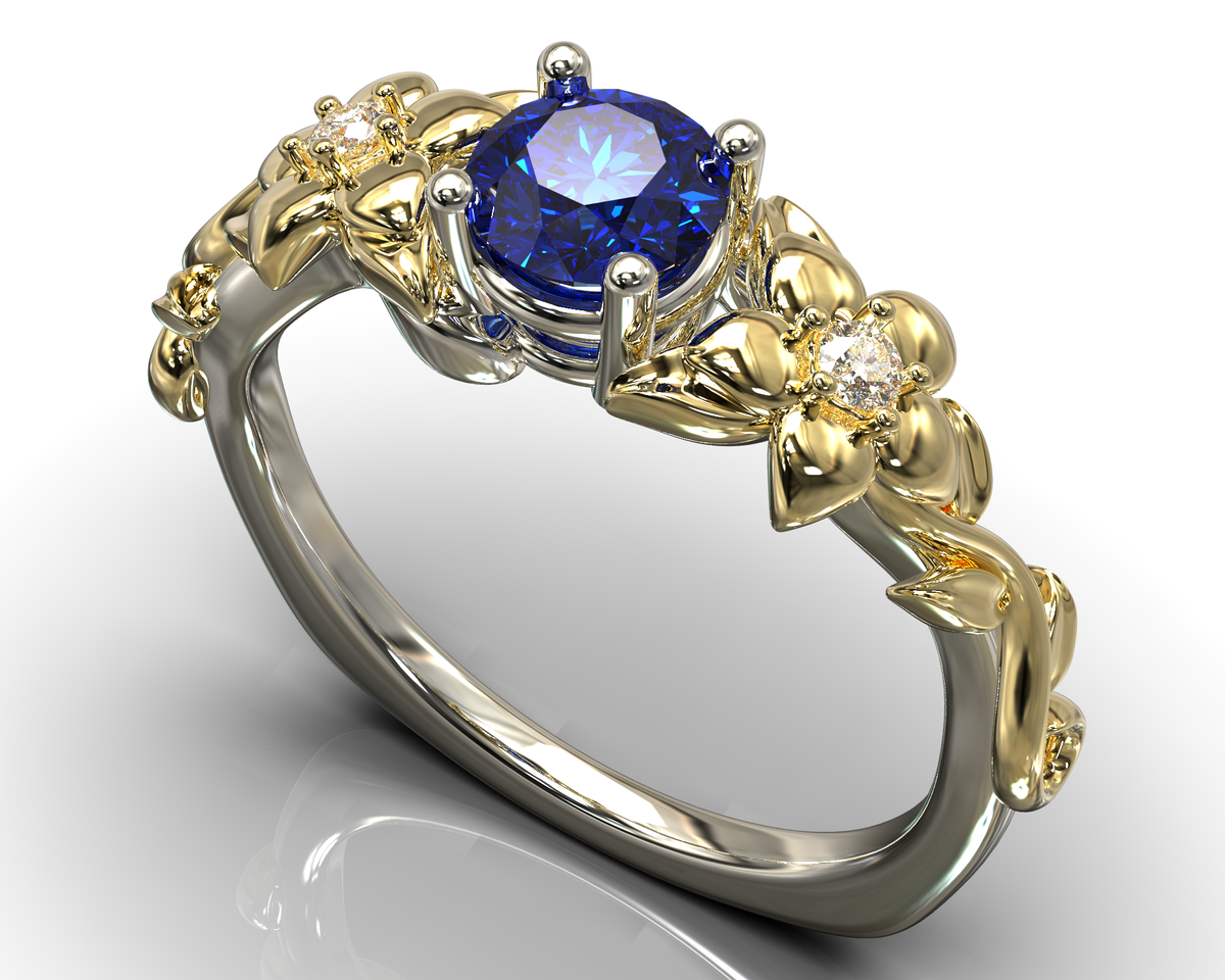 Two Tone Floral Sapphire Engagement Ring