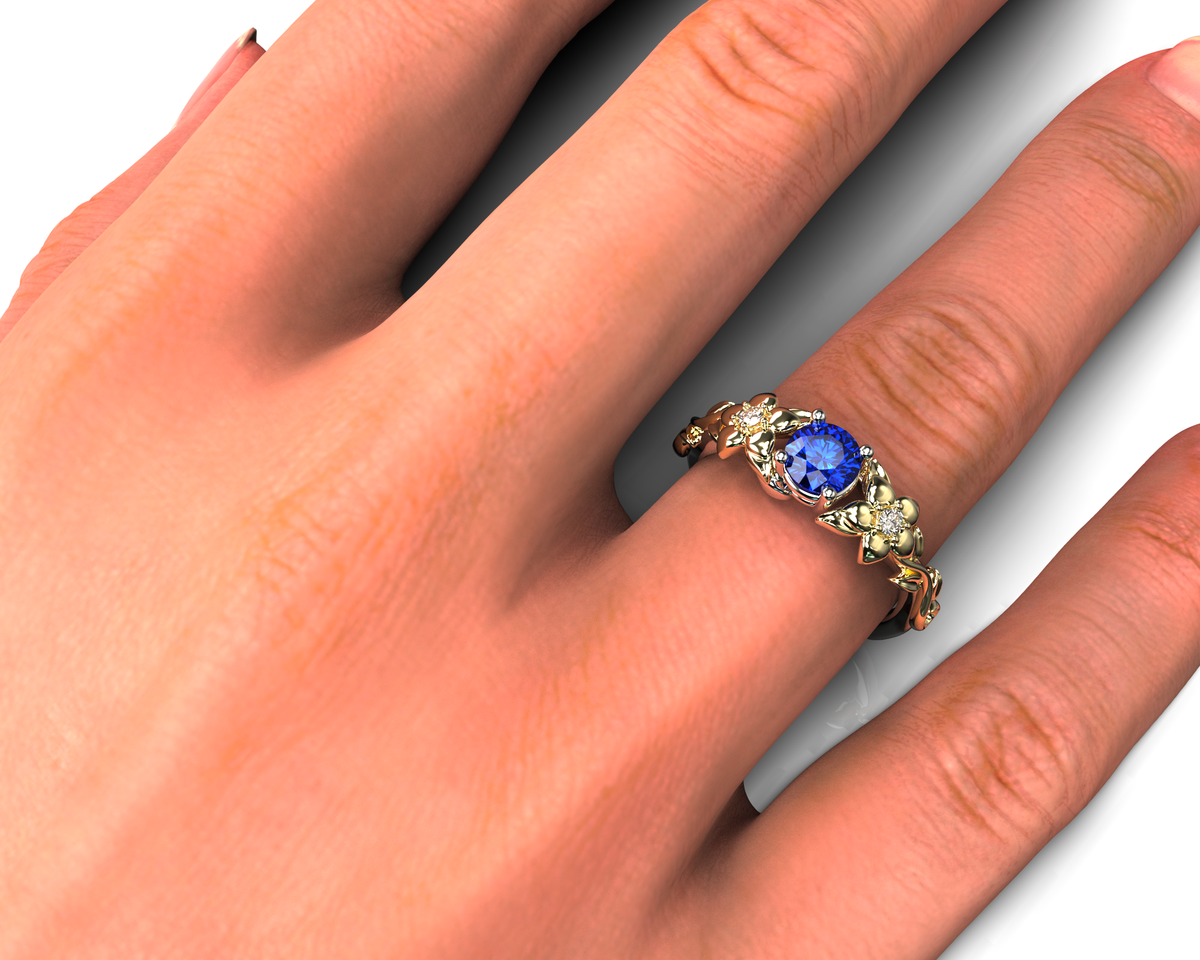 Two Tone Floral Sapphire Engagement Ring