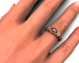 Two Tone Ruby Flower Engagement Ring