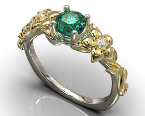 Two Tone Floral Emerald Engagement Ring