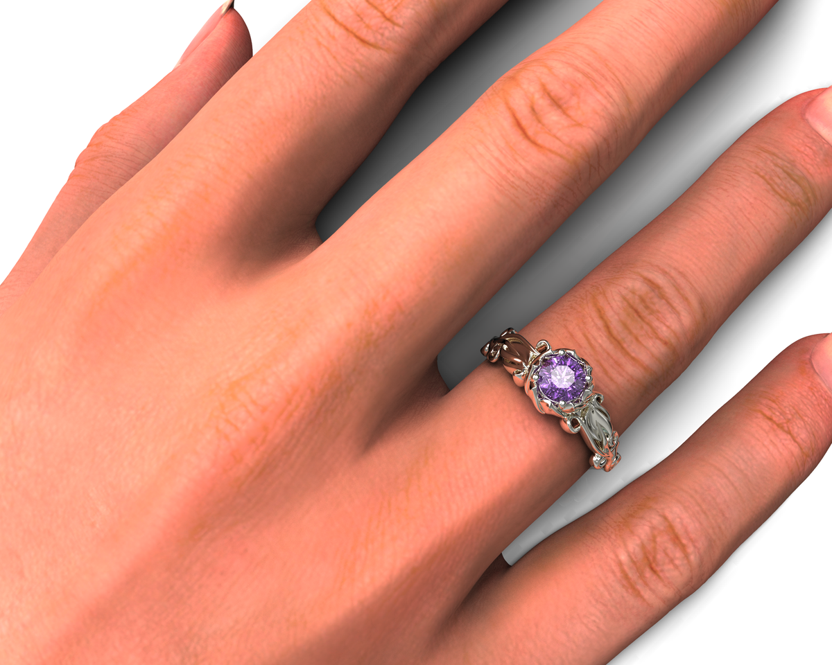 Unique Flower Amethyst Engagement Ring