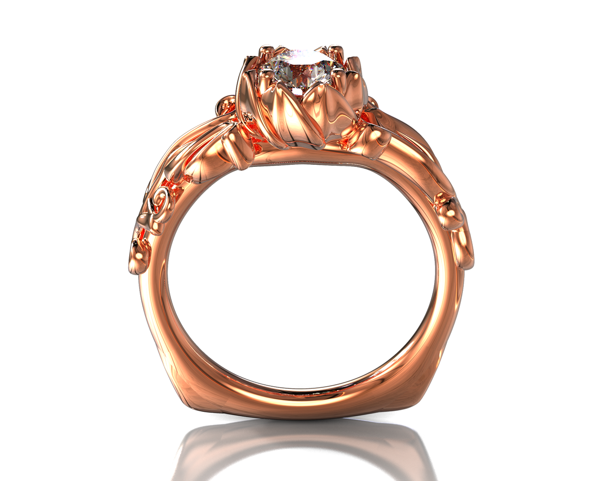 Flower Rose Gold Solitaire Moissanite Engagement Ring