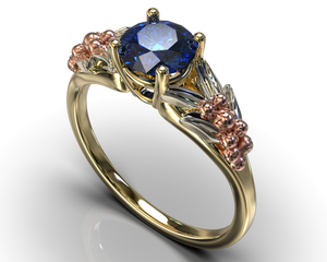 Three Tone Flower Sapphire Engagement Ring