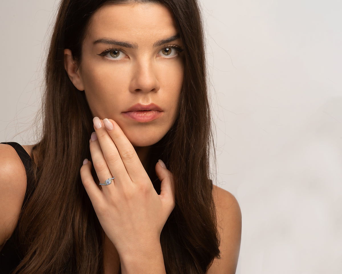 Flower Shaped White Gold Engagement Ring   