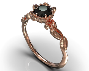 Black Diamond Floral Engagement Ring With Leaves