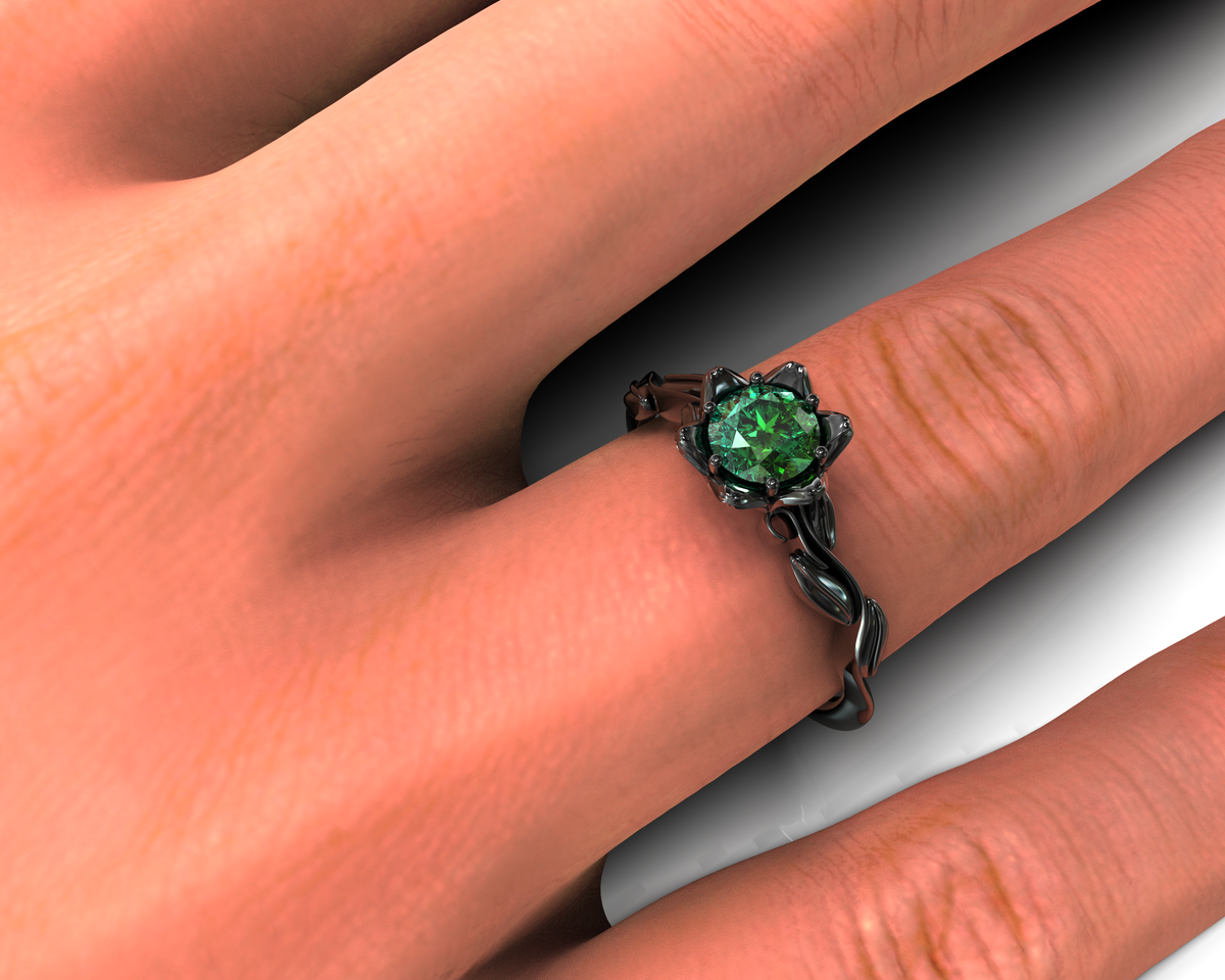 Black Gold Emerald Leaf Engagement Ring
