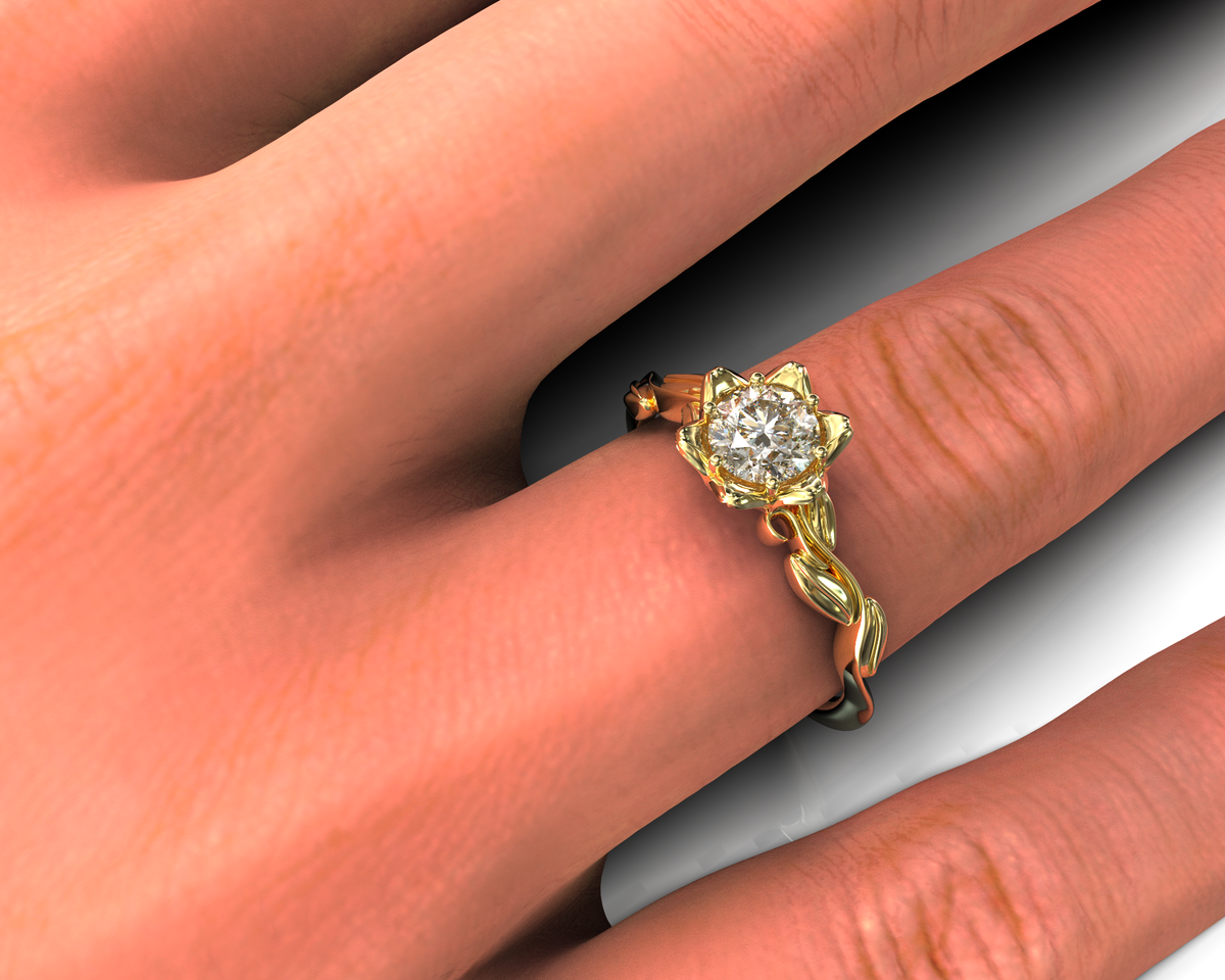 Blooming Yellow Gold Moissanite Engagement Ring