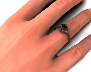 Unique Floral Black Engagement Ring With Black Diamond
