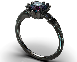 Alexandrite Floral Black Gold Engagement Ring