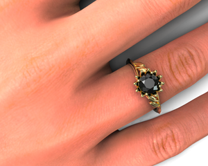 Unique Black Diamond Floral Engagement Ring