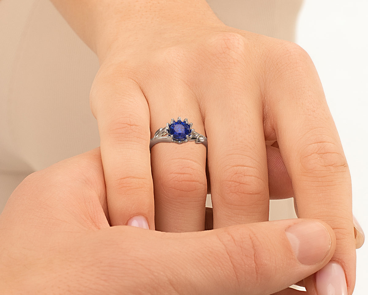 White Gold Flower Sapphire Engagement Ring
