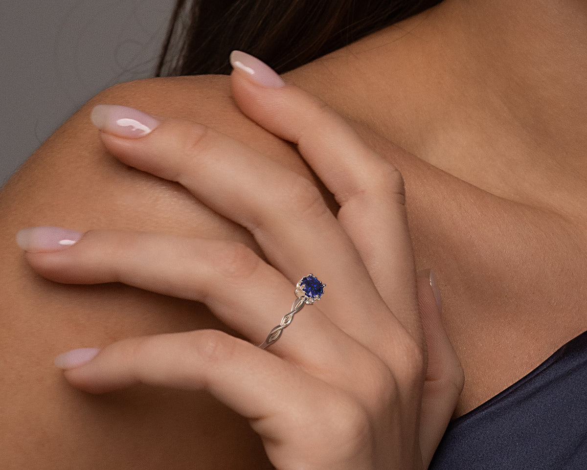 White Gold Floral Sapphire Engagement Ring