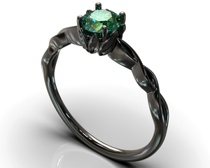 Emerald Flower Engagement Black Gold Ring