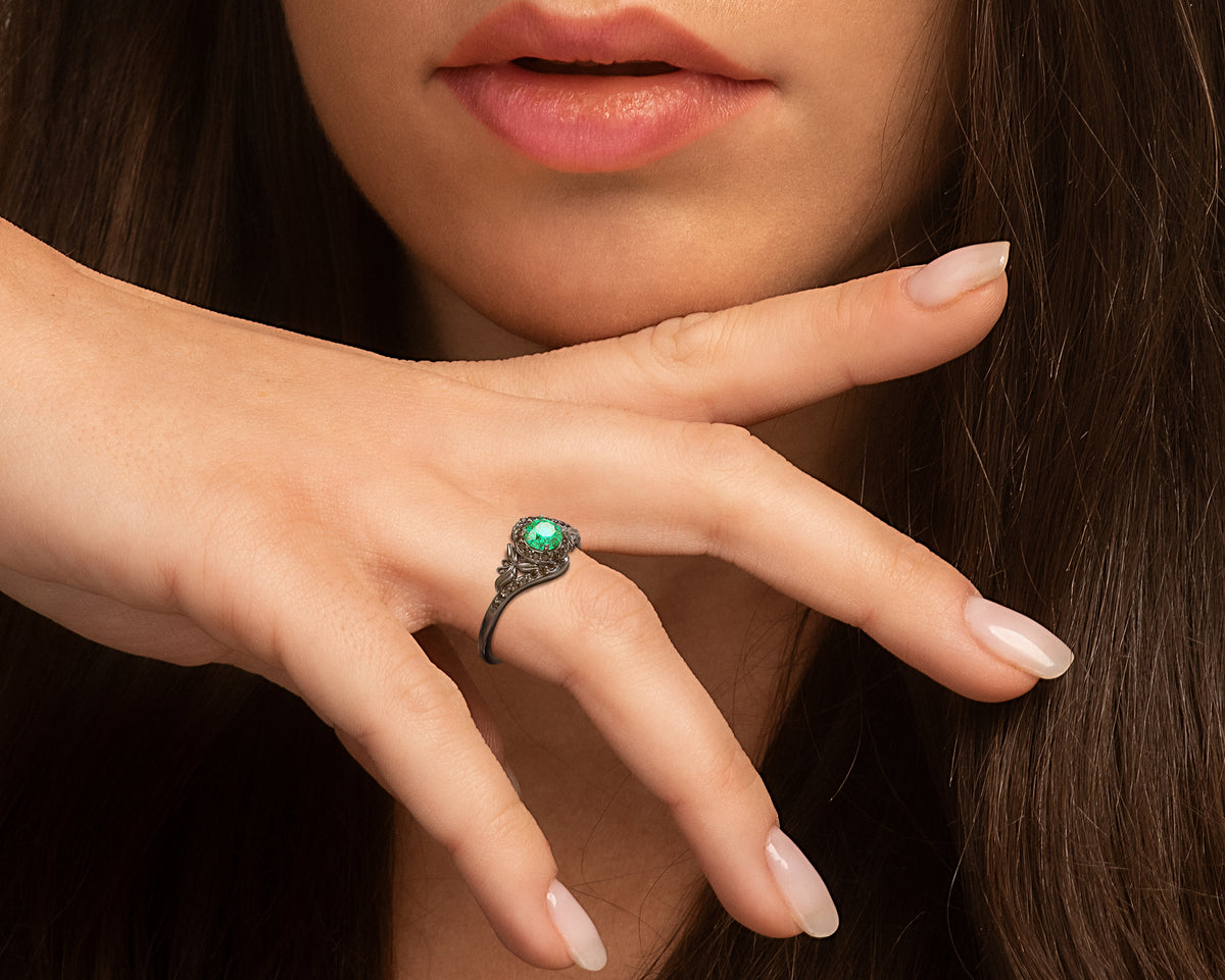 loral Black Gold Emerald Engagement Ring