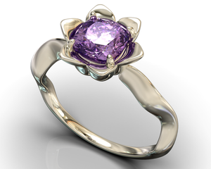 Unique Amethyst Cushion Cut Flower Engagement Ring