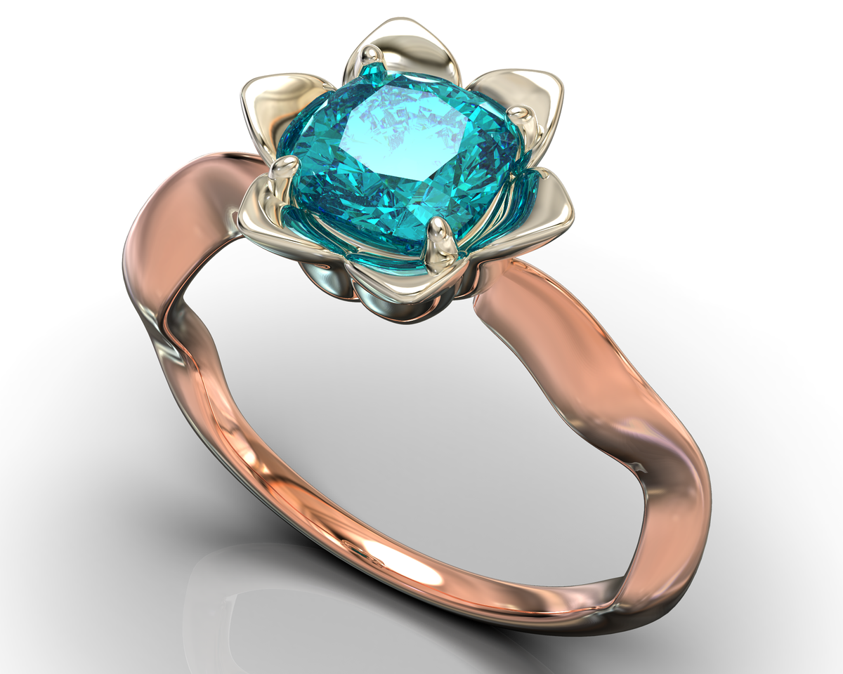 Flower Style Aquamarine Engagement Ring With Diamonds