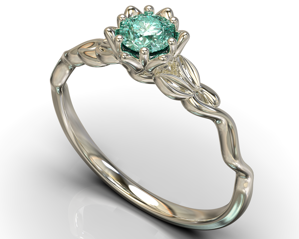 Unique Floral Aquamarine Ring White Gold