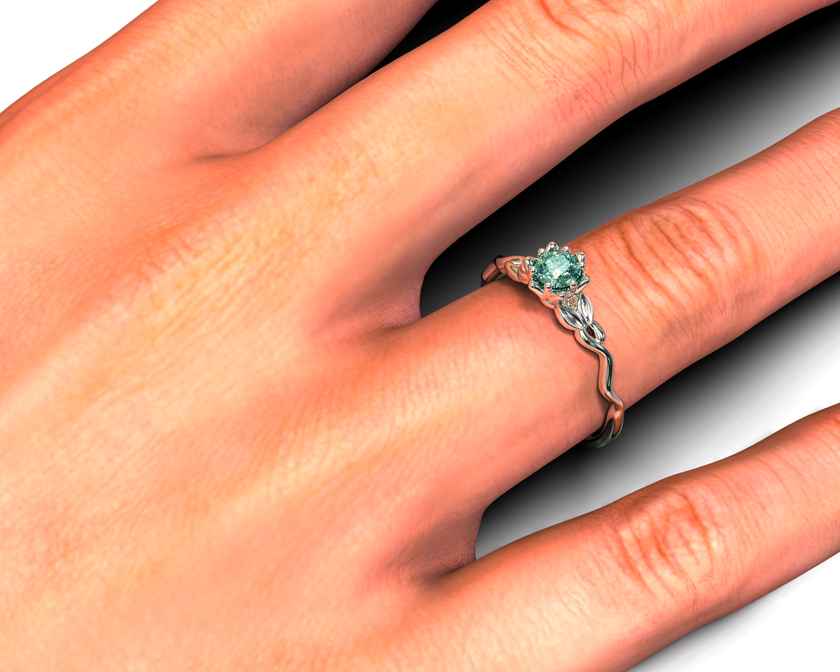 Unique Floral Aquamarine Ring White Gold