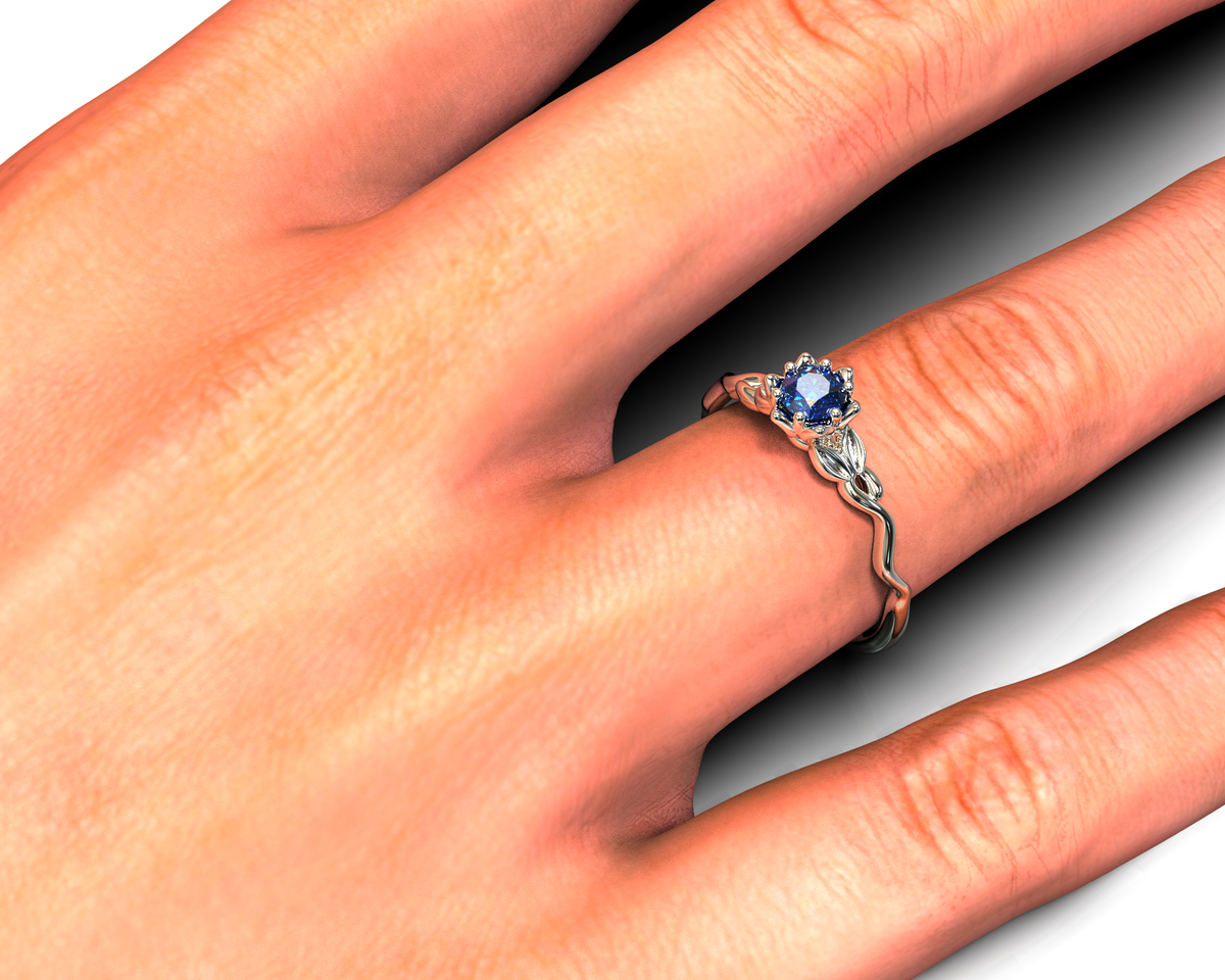 Unique Floral Sapphire Engagement Ring