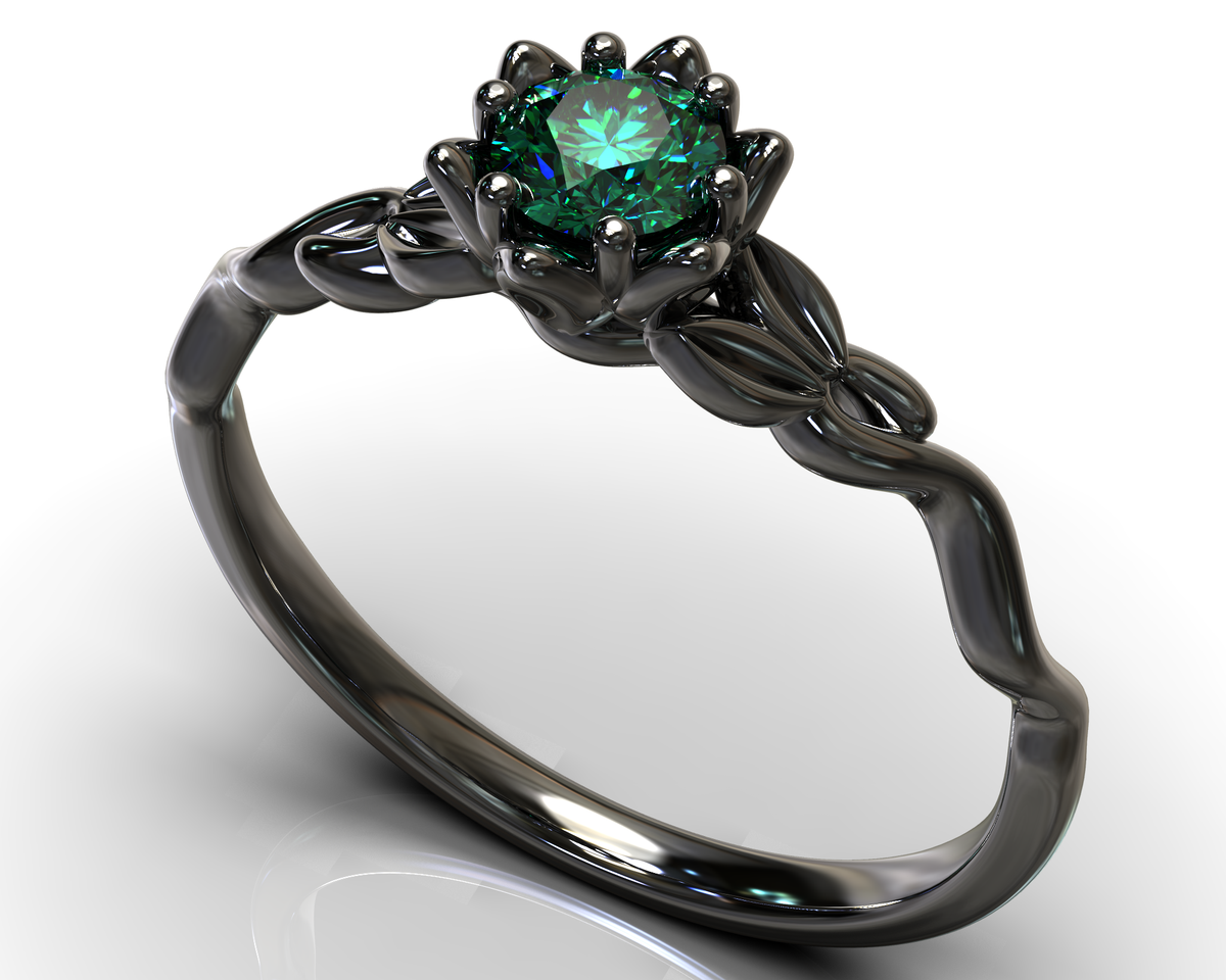 Unique Black Gold Emerald Engagement Ring