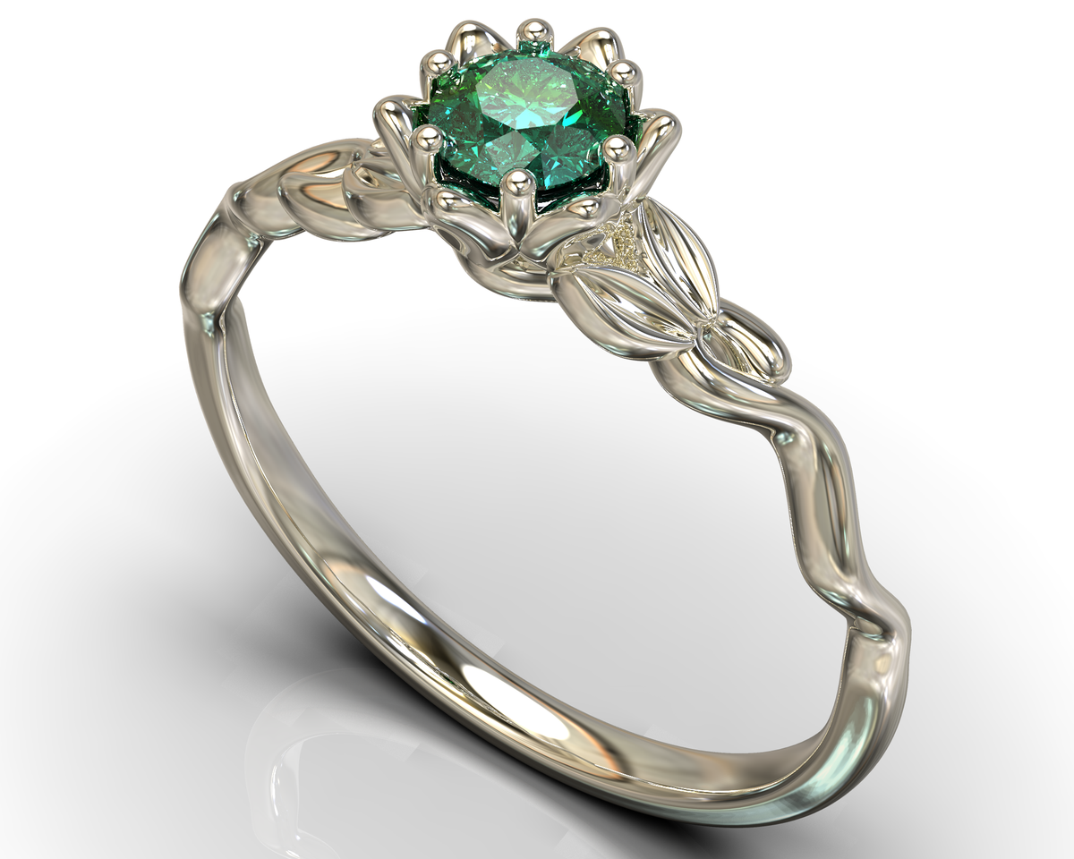 Unique Flower Emerald Engagement Ring