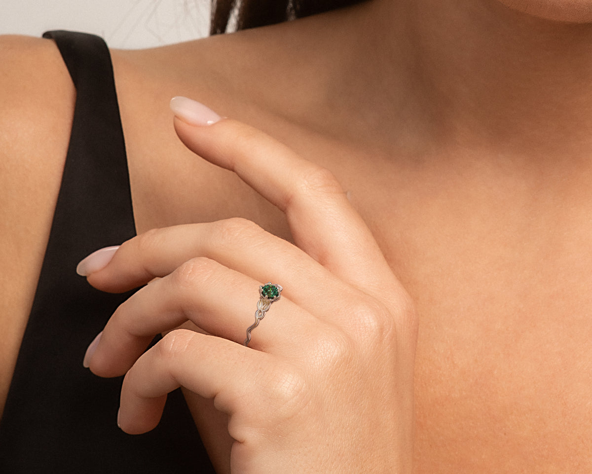 Unique Flower Emerald Engagement Ring