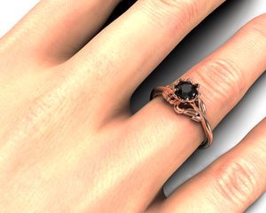 Nature Inspired Black Diamond Flower Engagement Ring