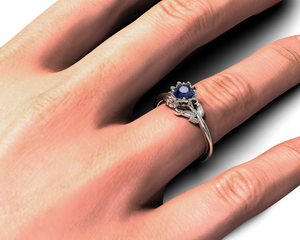Floral Blue Sapphire Engagement Ring