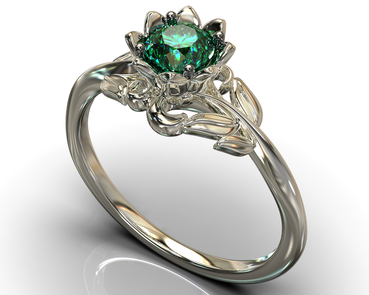 Unique Floral Emerald Engagement Ring