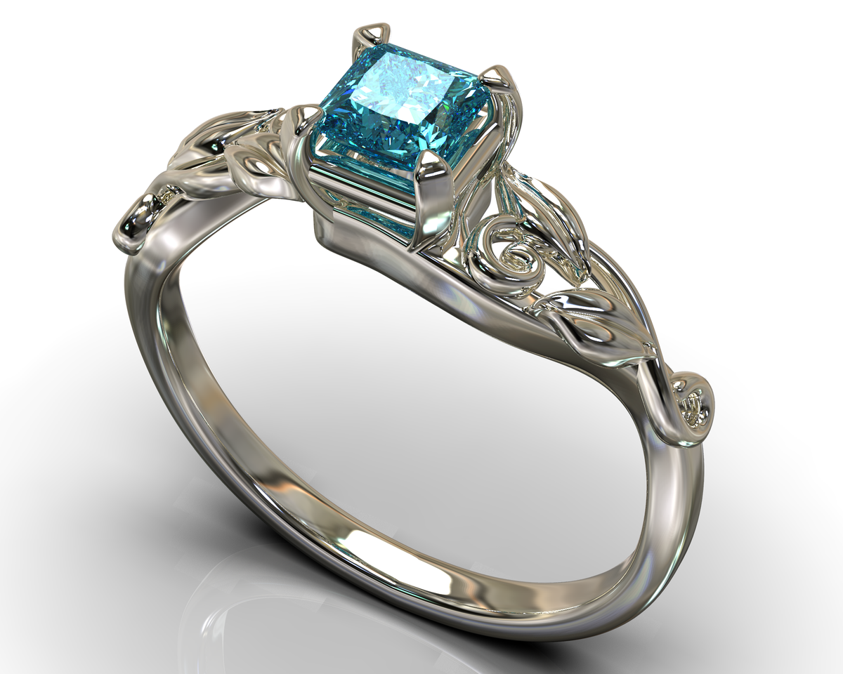 Unique Aquamarine Princess Cut Engagement Ring