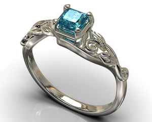 Unique Aquamarine Princess Cut Engagement Ring