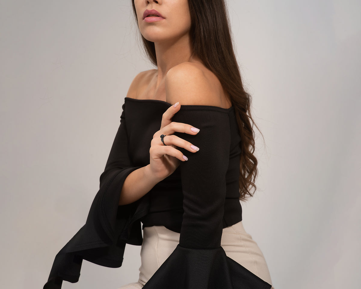 Black Lotus Engagement Ring With Black Diamond