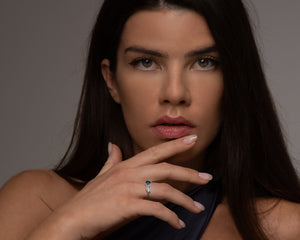 Lotus Floral Black Diamond Engagement Ring With Leaves