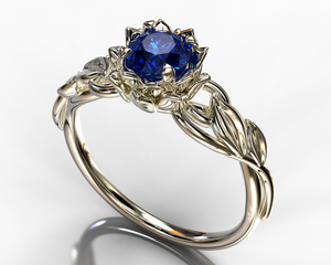 Lotus Flower Blue Sapphire Engagement Ring