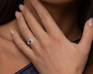 Lotus Flower Blue Sapphire Engagement Ring