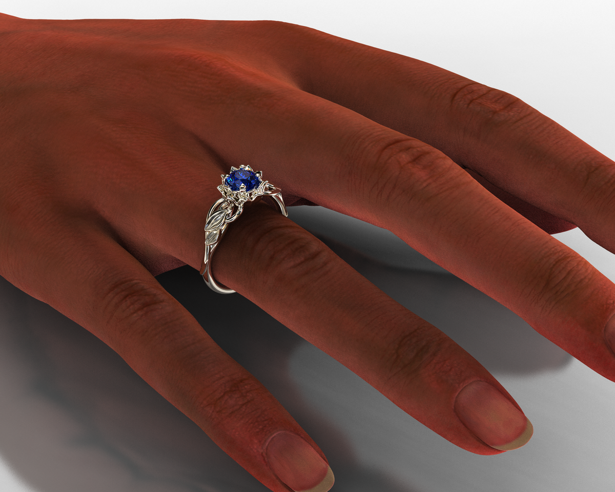 Lotus Flower Blue Sapphire Engagement Ring