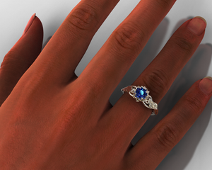 Lotus Flower Blue Sapphire Engagement Ring