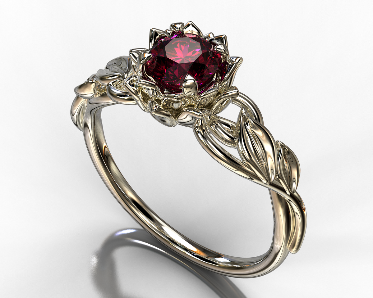 Lotus Flower Ruby Engagement Ring