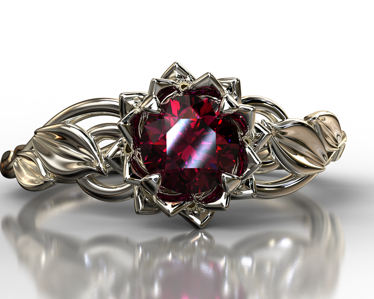 Lotus Flower Ruby Engagement Ring