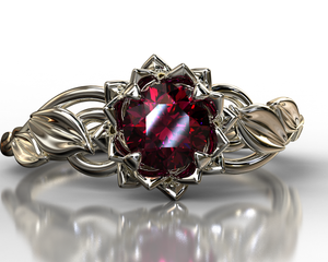 Lotus Flower Ruby Engagement Ring